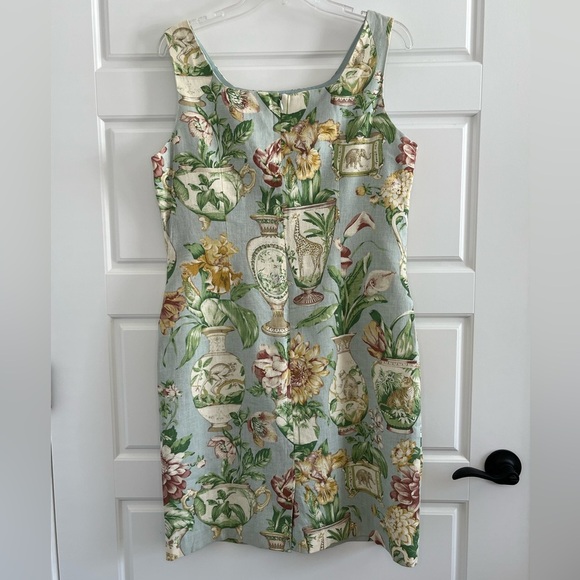 VIRGO Vintage Floral Safari Animal Print Sleeveless Linen Blend Dress Size 14P - Picture 5 of 13